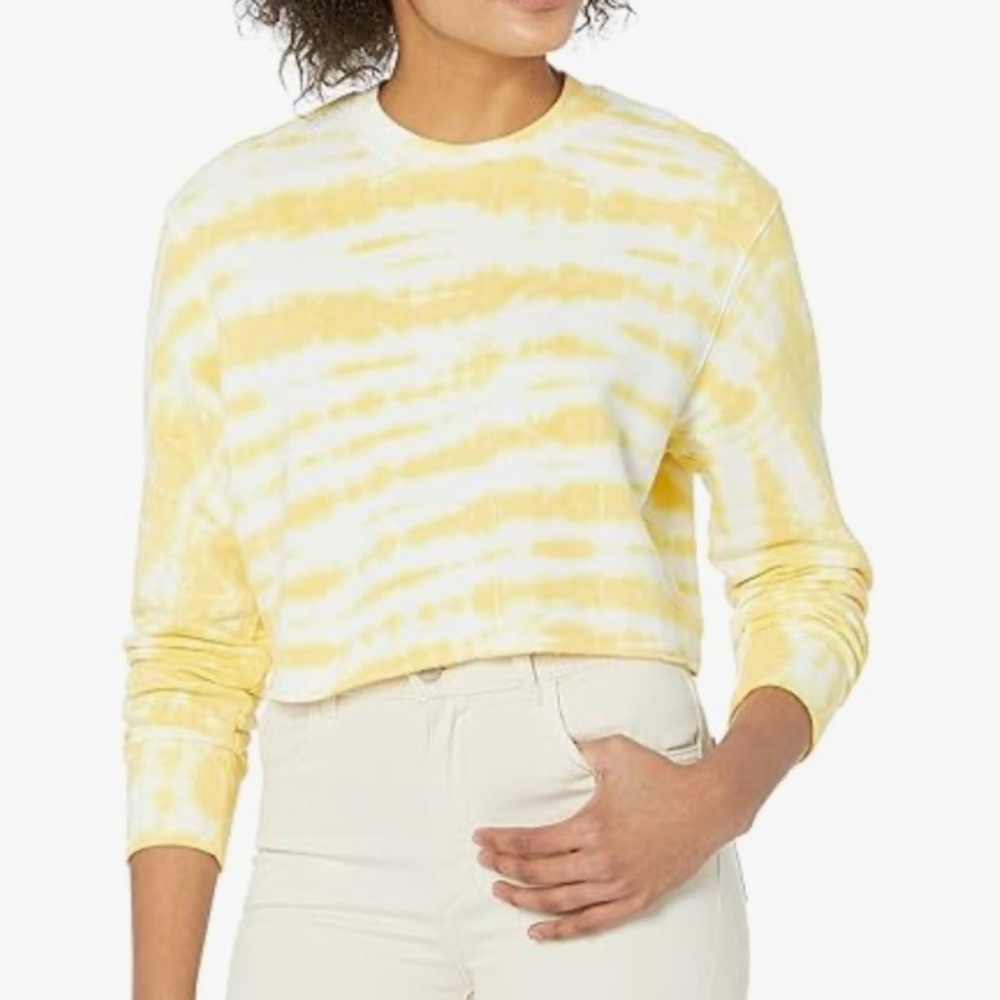 NWT Monrow Super Soft Yellow Tie Dye Cropped Sweatshirt size XS